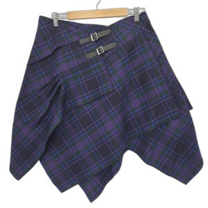 New Celtic Ranchwear Tartan Pocket Kilt Skirt Asymmetrical Purple Blue Large